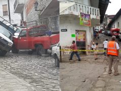 Así acabaron atascadas dos camionetas en el centro de Cuetzalan