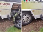 Sedena borra logo de Morena de autobús donde hallaron 280 kg de cristal