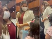 Diputada de Morena ignora a mujer que se hincó para pedir quimioterapias para su hijo