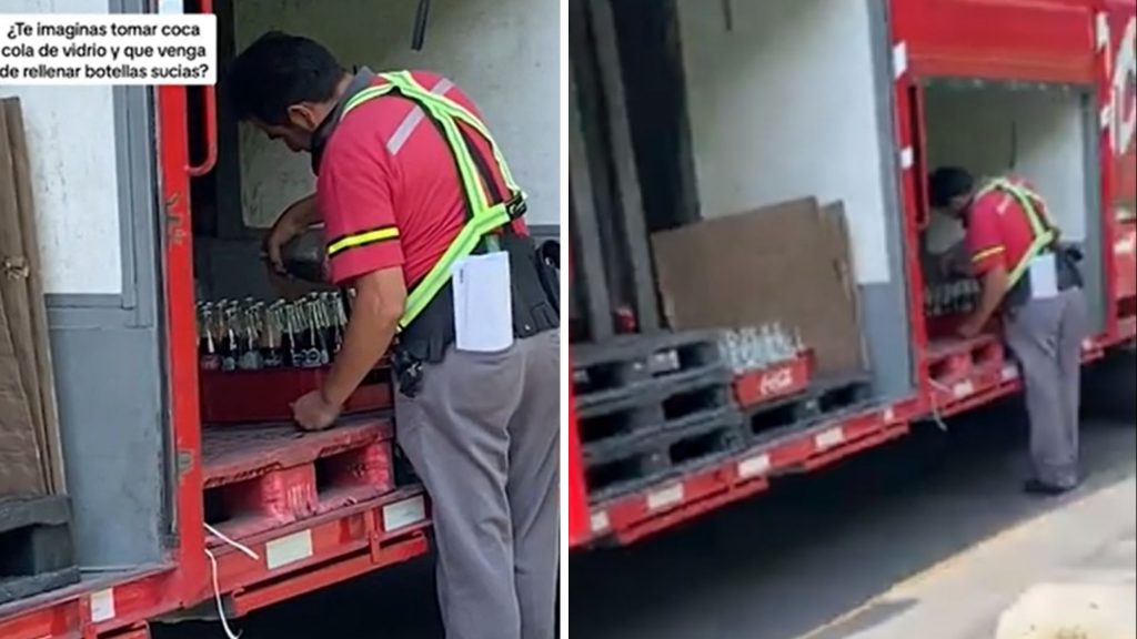 Captan a trabajador rellenando envases sucios de refresco